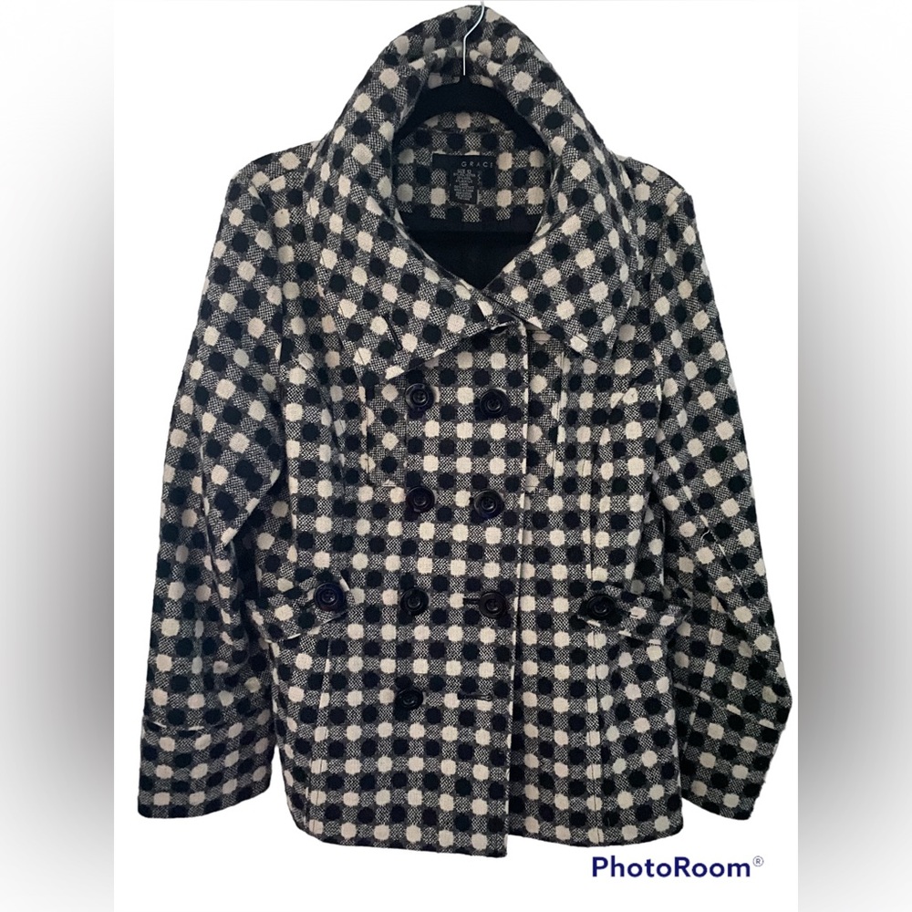 Grace Wool Blend Black & White Peacoat Style Short Coat~Size 12 (runs small)